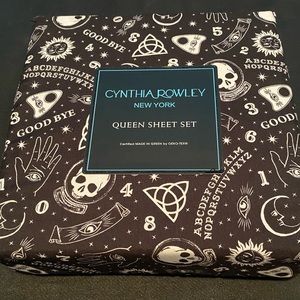 New Cynthia Rowley Black Queen Sheet Set Sun Stars Moon Skull Ouija Halloween